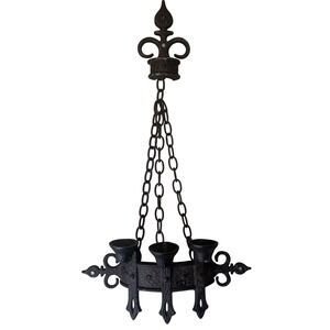 Vintage Sexton USA 1967 Gothic Medieval Cast Metal 3 Cup Hanging Sconce Black